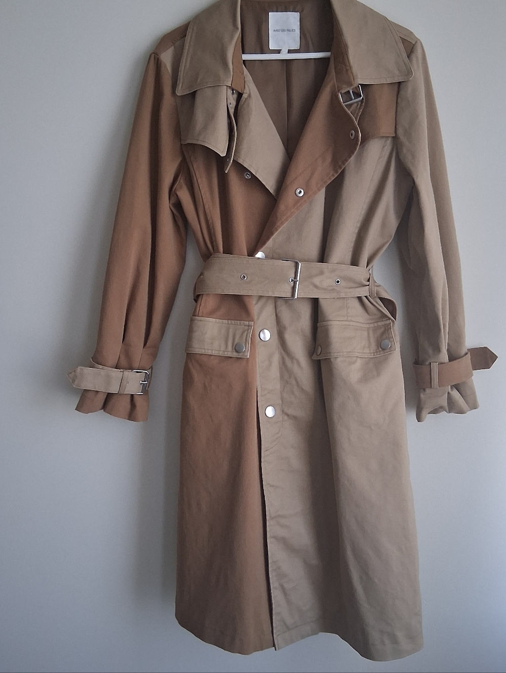 Avec Les Filles Two-Tone Tan and Brown Trench Coat, Ladies Sz L